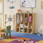 Vestiaire enfant 4 sections Acekool avec 4 casiers et 8 patères pour salle de classe, crèche et maison