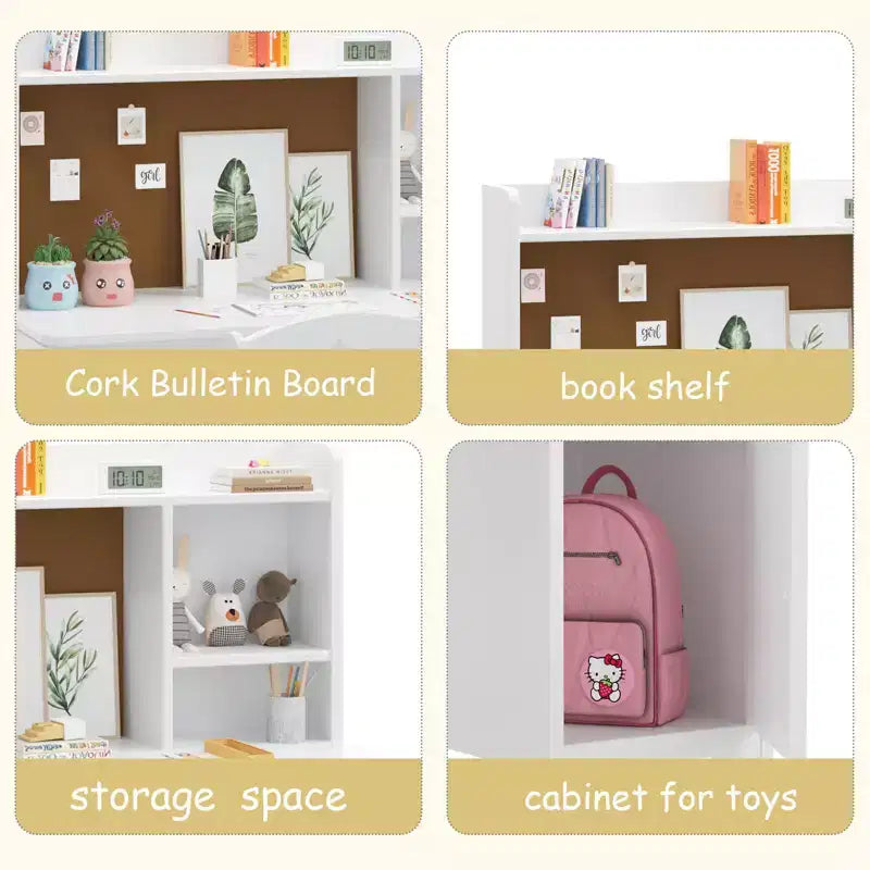 Bureau et chaise d'étude pour enfants avec étagère supérieure et armoire de rangement, table d'étude en bois, ergonomique, pour chambre à coucher, salle d'étude