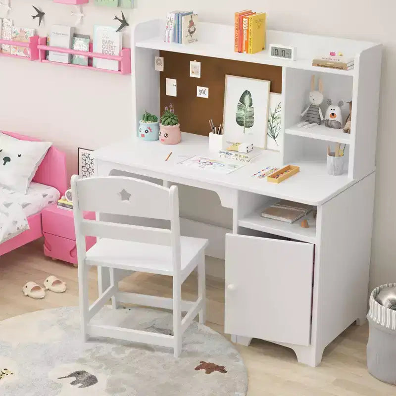 Bureau et chaise d'étude pour enfants avec étagère supérieure et armoire de rangement, table d'étude en bois, ergonomique, pour chambre à coucher, salle d'étude