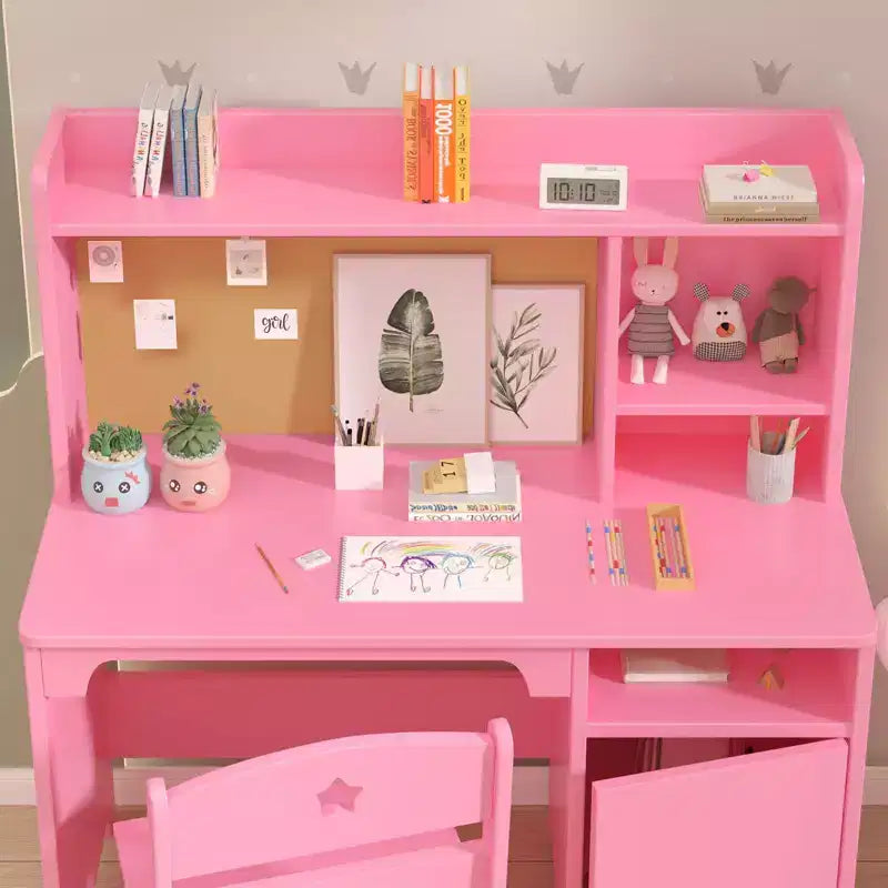 Bureau et chaise d'étude pour enfants avec étagère supérieure et armoire de rangement, table d'étude en bois, ergonomique, pour chambre à coucher, salle d'étude