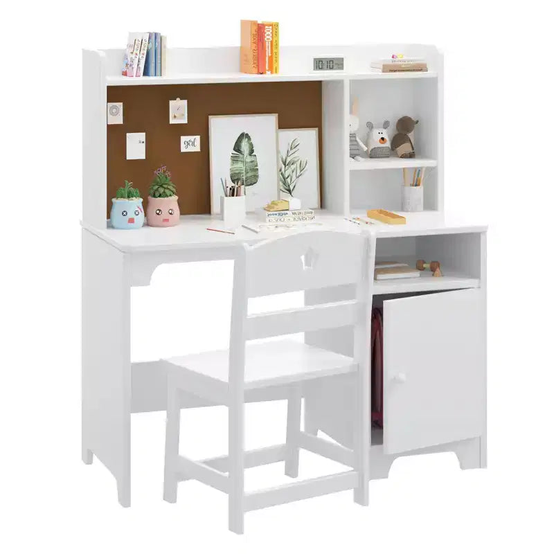 Bureau et chaise d'étude pour enfants avec étagère supérieure et armoire de rangement, table d'étude en bois, ergonomique, pour chambre à coucher, salle d'étude