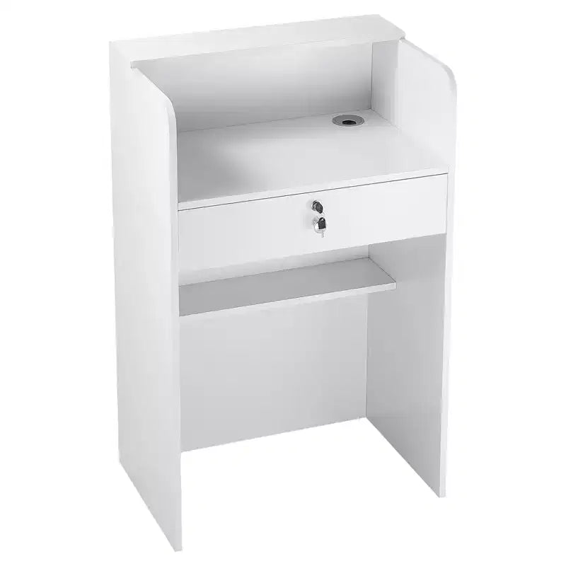 VEVOR Reception Desk, 23.6 in Rectangular Front Counter Table, Modern Office Reception Desk with Drawer, Small Minimalist Retail Counter Table,White