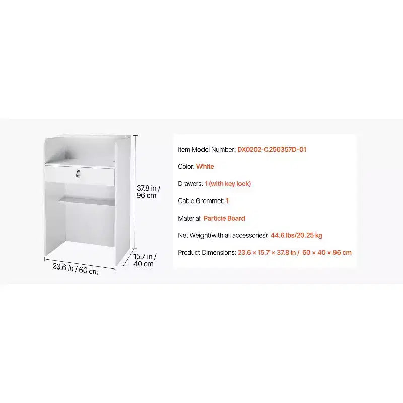 Comptoir de réception VEVOR, table de réception rectangulaire de 60 cm, bureau de réception moderne avec tiroir, petite table de comptoir de vente au détail minimaliste, blanc