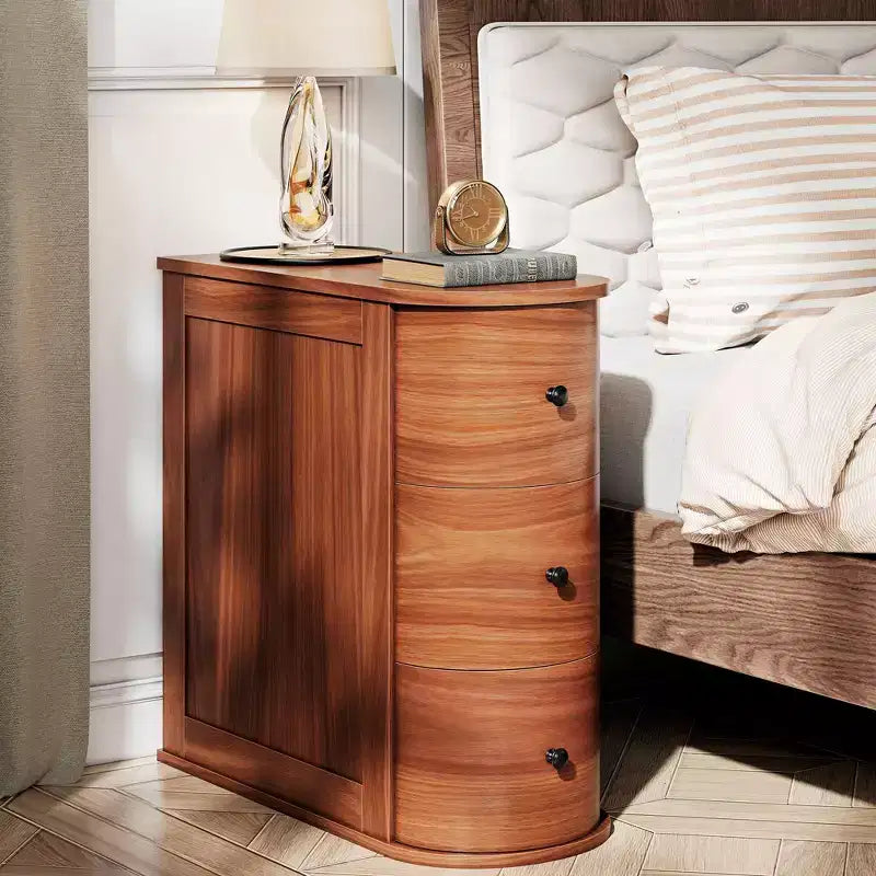 Celebalcony End Table with 3 Drawers for Bed or Sofa, Slim Narrow Nightstand Stand, Space-Saving Storage Cabinet for Living Room/Bedroom Corner,Walnut