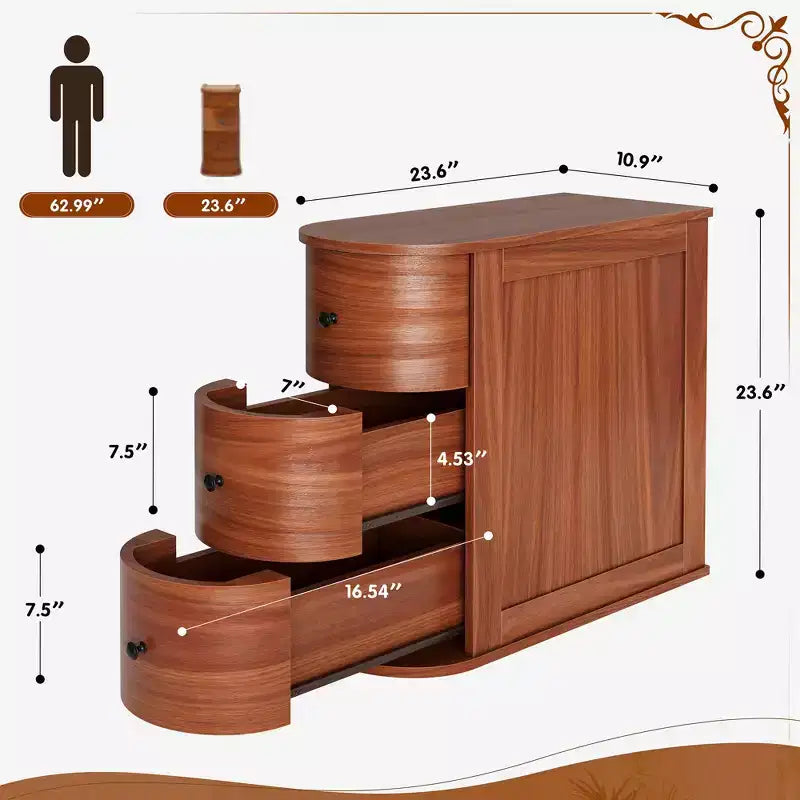 Table d'appoint Celebalcony avec 3 tiroirs pour lit ou canapé, Table de chevet étroite et mince, Armoire de rangement peu encombrante pour coin salon/chambre, Noyer
