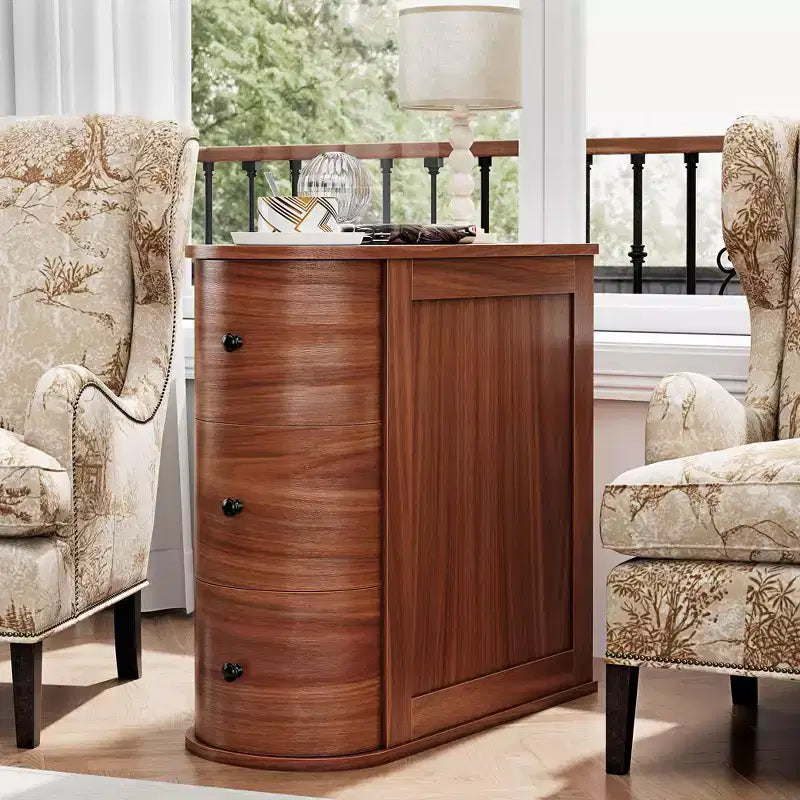 Table d'appoint Celebalcony avec 3 tiroirs pour lit ou canapé, Table de chevet étroite et mince, Armoire de rangement peu encombrante pour coin salon/chambre, Noyer