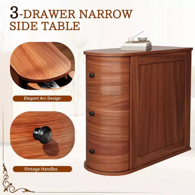 Table d'appoint Celebalcony avec 3 tiroirs pour lit ou canapé, Table de chevet étroite et mince, Armoire de rangement peu encombrante pour coin salon/chambre, Noyer