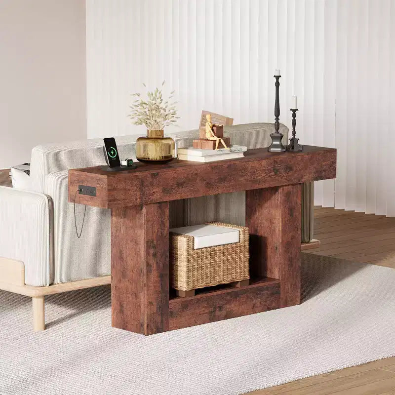 Console d'entrée moderne, table de canapé avec tiroirs, longue table de couloir de 160 cm derrière le canapé, design en bois épais pour salon, couloir