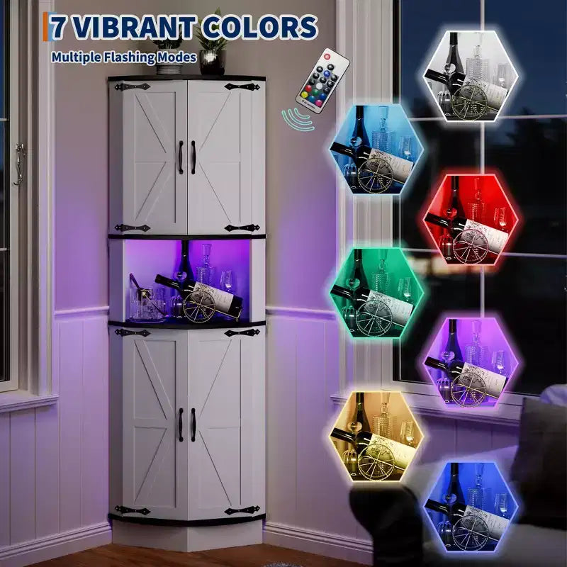 COZONY 65 Armoire d'angle de ferme avec portes de grange, meuble de rangement d'angle autoportant à 5 niveaux pour cuisine, salle de bain ou salon