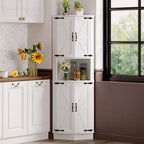 COZONY 65 Armoire d'angle de ferme avec portes de grange, meuble de rangement d'angle autoportant à 5 niveaux pour cuisine, salle de bain ou salon