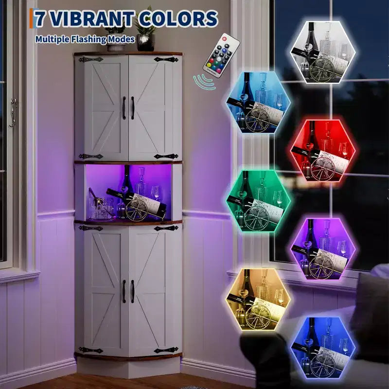 COZONY 65 Armoire d'angle de ferme avec portes de grange, meuble de rangement d'angle autoportant à 5 niveaux pour cuisine, salle de bain ou salon