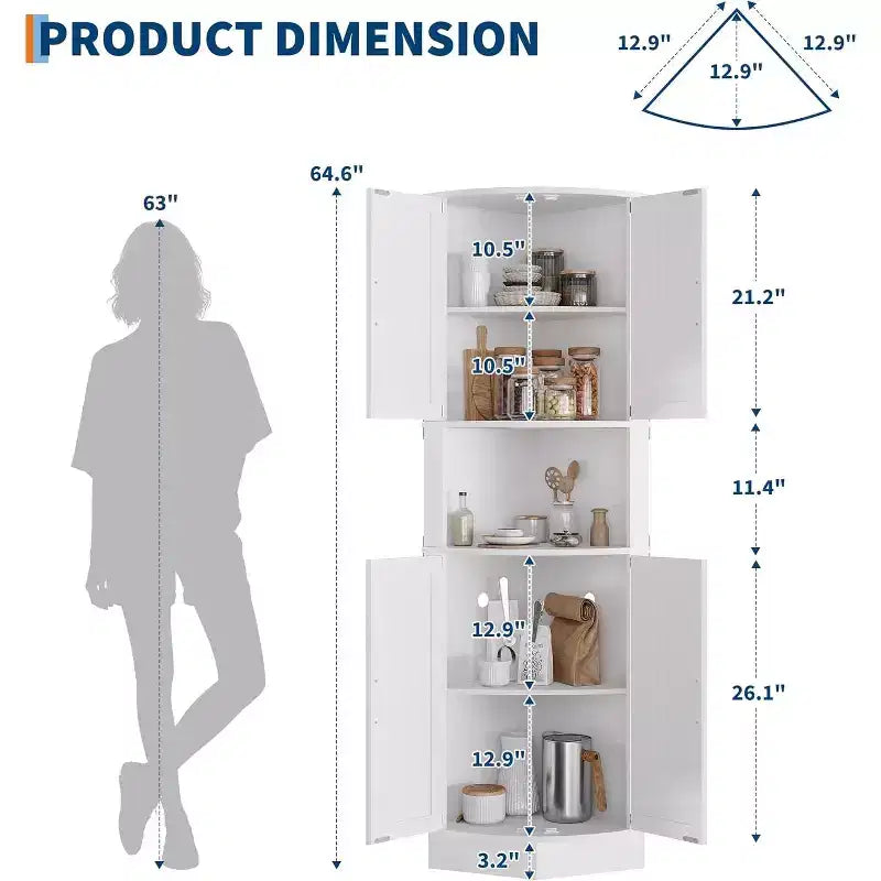 COZONY 65 Armoire d'angle de ferme avec portes de grange, meuble de rangement d'angle autoportant à 5 niveaux pour cuisine, salle de bain ou salon