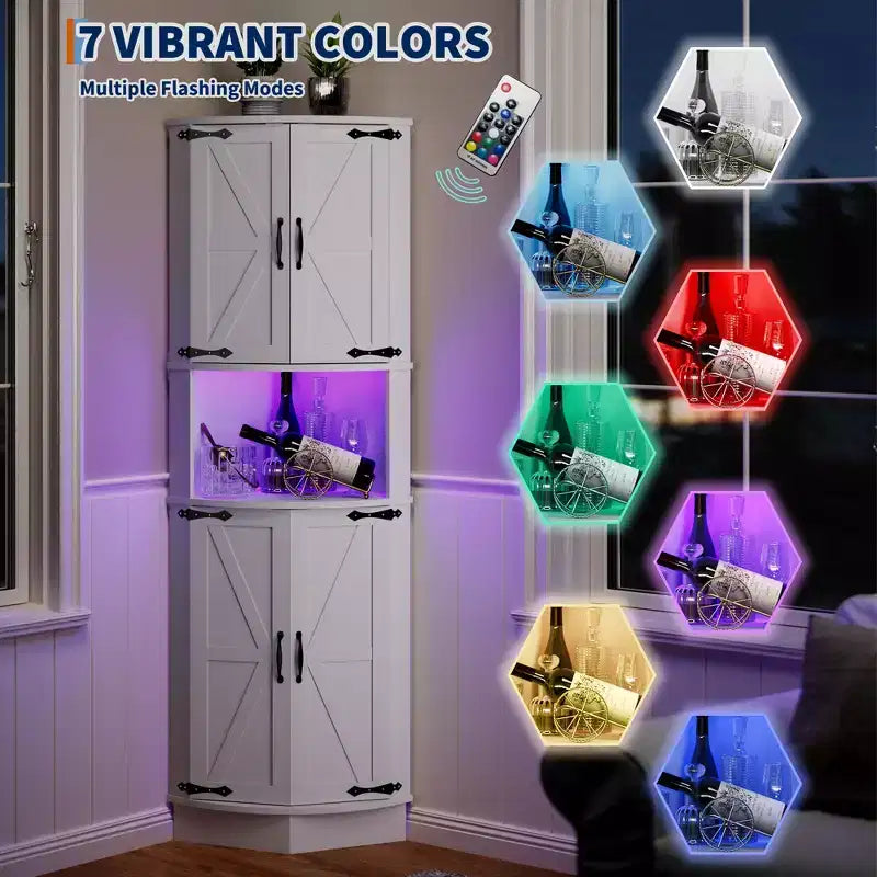 COZONY 65 Armoire d'angle de ferme avec portes de grange, meuble de rangement d'angle autoportant à 5 niveaux pour cuisine, salle de bain ou salon
