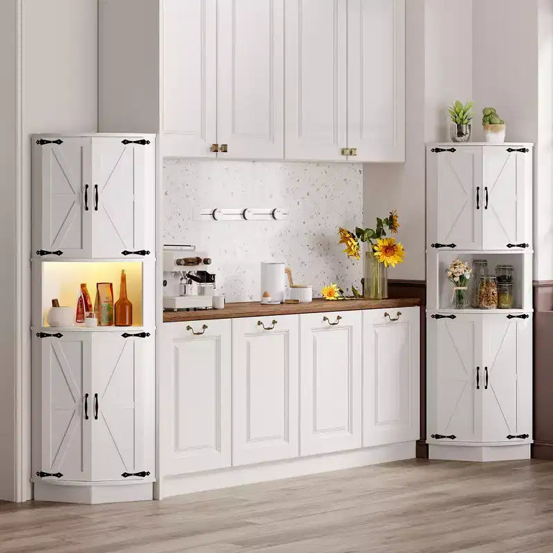 COZONY 65 Armoire d'angle de ferme avec portes de grange, meuble de rangement d'angle autoportant à 5 niveaux pour cuisine, salle de bain ou salon