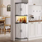 COZONY 65 Armoire d'angle de ferme avec portes de grange, meuble de rangement d'angle autoportant à 5 niveaux pour cuisine, salle de bain ou salon