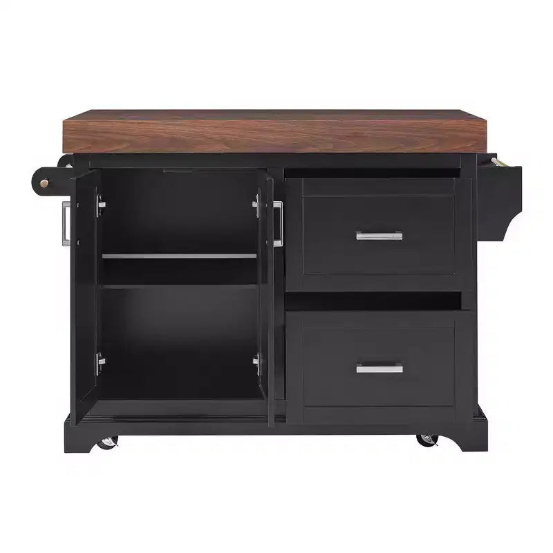 Îlot de cuisine Whisen grande capacité, chariot de cuisine portable à roulettes avec plateau épais de 3,5 po, 5 roues, 2 tiroirs, porte-serviettes