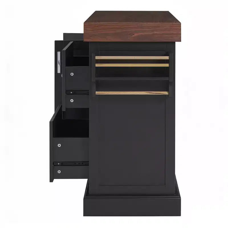 Îlot de cuisine Whisen grande capacité, chariot de cuisine portable à roulettes avec plateau épais de 3,5 po, 5 roues, 2 tiroirs, porte-serviettes