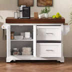 Îlot de cuisine Whisen grande capacité, chariot de cuisine portable à roulettes avec plateau épais de 3,5 po, 5 roues, 2 tiroirs, porte-serviettes