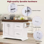 Îlot de cuisine Whisen grande capacité, chariot de cuisine portable à roulettes avec plateau épais de 3,5 po, 5 roues, 2 tiroirs, porte-serviettes