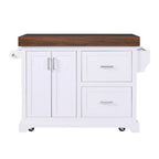 Îlot de cuisine Whisen grande capacité, chariot de cuisine portable à roulettes avec plateau épais de 3,5 po, 5 roues, 2 tiroirs, porte-serviettes