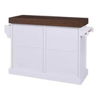 Îlot de cuisine Whisen grande capacité, chariot de cuisine portable à roulettes avec plateau épais de 3,5 po, 5 roues, 2 tiroirs, porte-serviettes