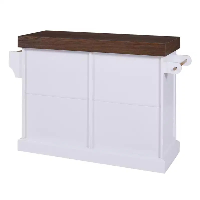 Îlot de cuisine Whisen grande capacité, chariot de cuisine portable à roulettes avec plateau épais de 3,5 po, 5 roues, 2 tiroirs, porte-serviettes