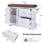 Îlot de cuisine Whisen grande capacité, chariot de cuisine portable à roulettes avec plateau épais de 3,5 po, 5 roues, 2 tiroirs, porte-serviettes