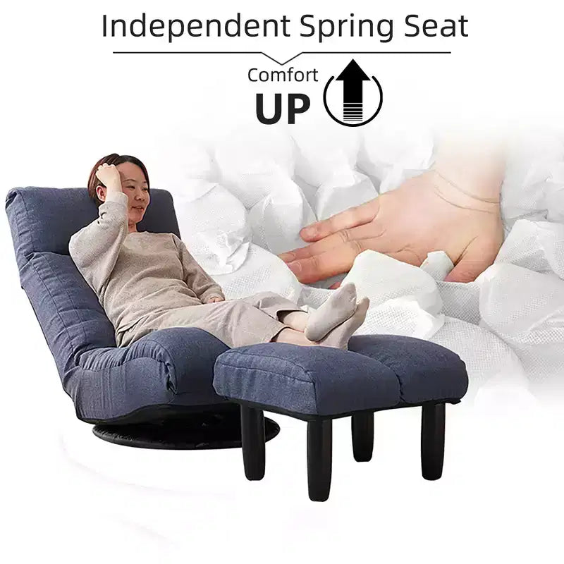 Fauteuil de sol pivotant FurnitureR avec pouf, chaise longue inclinable réglable avec repose-pieds, chaise de méditation pour salon ou chambre, BLEU
