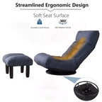 Fauteuil de sol pivotant FurnitureR avec pouf, chaise longue inclinable réglable avec repose-pieds, chaise de méditation pour salon ou chambre, BLEU
