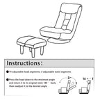 Fauteuil de sol pivotant FurnitureR avec pouf, chaise longue inclinable réglable avec repose-pieds, chaise de méditation pour salon ou chambre, BLEU