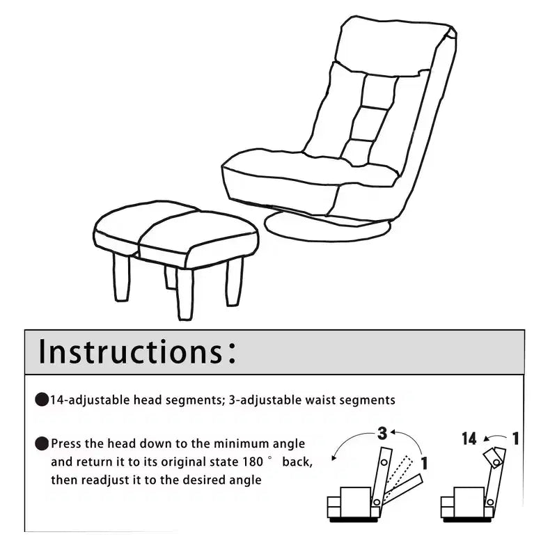 Fauteuil de sol pivotant FurnitureR avec pouf, chaise longue inclinable réglable avec repose-pieds, chaise de méditation pour salon ou chambre, BLEU