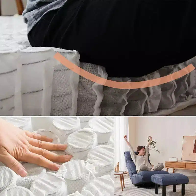 Fauteuil de sol pivotant FurnitureR avec pouf, chaise longue inclinable réglable avec repose-pieds, chaise de méditation pour salon ou chambre, BLEU