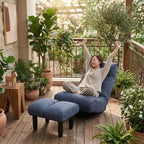 Fauteuil de sol pivotant FurnitureR avec pouf, chaise longue inclinable réglable avec repose-pieds, chaise de méditation pour salon ou chambre, BLEU