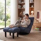 Fauteuil de sol pivotant FurnitureR avec pouf, chaise longue inclinable réglable avec repose-pieds, chaise de méditation pour salon ou chambre, BLEU