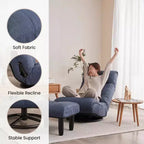 Fauteuil de sol pivotant FurnitureR avec pouf, chaise longue inclinable réglable avec repose-pieds, chaise de méditation pour salon ou chambre, BLEU
