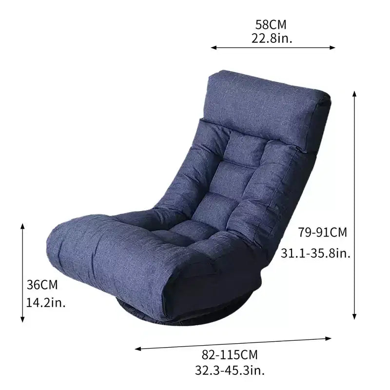 Fauteuil de sol pivotant FurnitureR avec pouf, chaise longue inclinable réglable avec repose-pieds, chaise de méditation pour salon ou chambre, BLEU