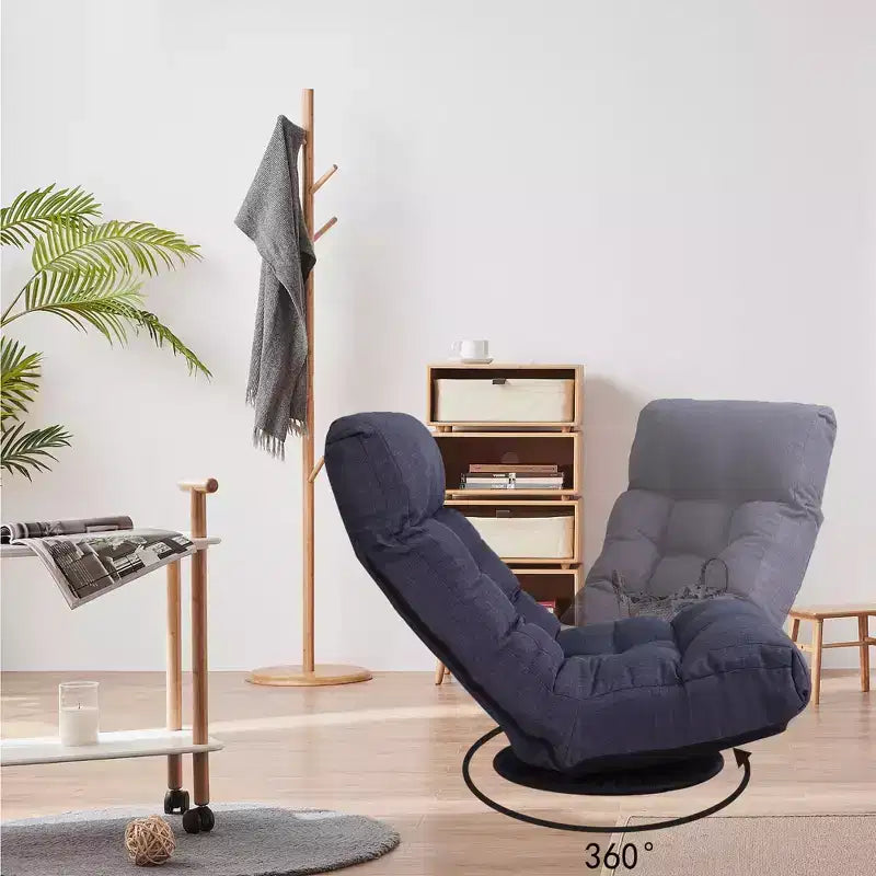Fauteuil de sol pivotant FurnitureR avec pouf, chaise longue inclinable réglable avec repose-pieds, chaise de méditation pour salon ou chambre, BLEU