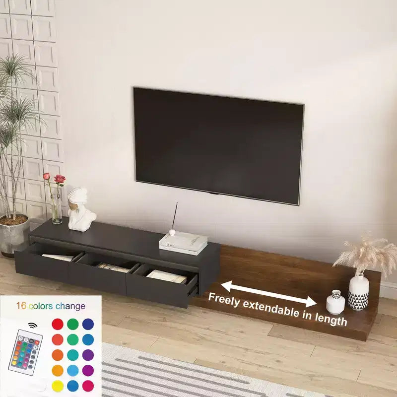 Meuble TV GDFStudio Ramsey extensible avec rangement et éclairage LED