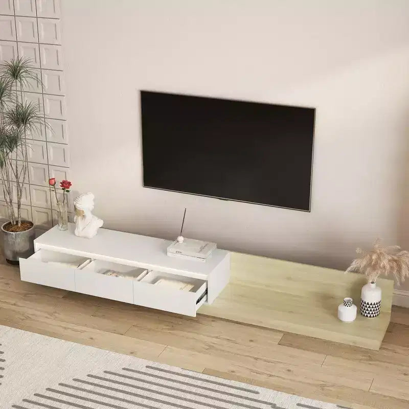 Meuble TV GDFStudio Ramsey extensible avec rangement et éclairage LED