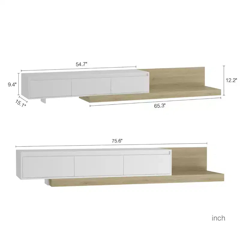Meuble TV GDFStudio Ramsey extensible avec rangement et éclairage LED
