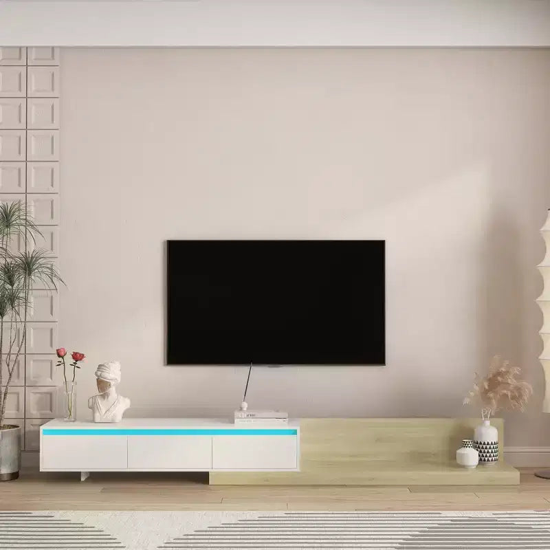 Meuble TV GDFStudio Ramsey extensible avec rangement et éclairage LED