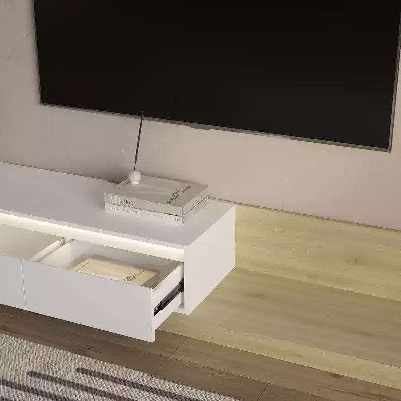 Meuble TV GDFStudio Ramsey extensible avec rangement et éclairage LED