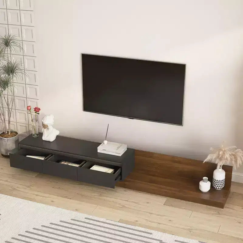 Meuble TV GDFStudio Ramsey extensible avec rangement et éclairage LED