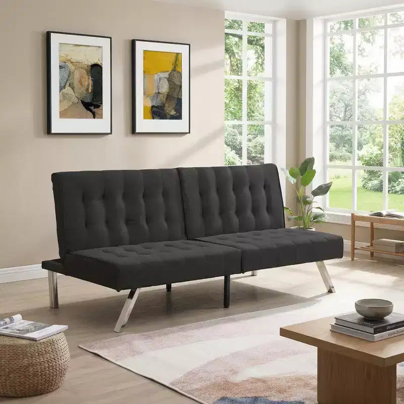 FurnitureR Fabric Convertible Futon Sofa Bed, Modern Adjustable Sleeper Couch with Tufted Cushion, Small Space Living Room Guest Bed Sofa