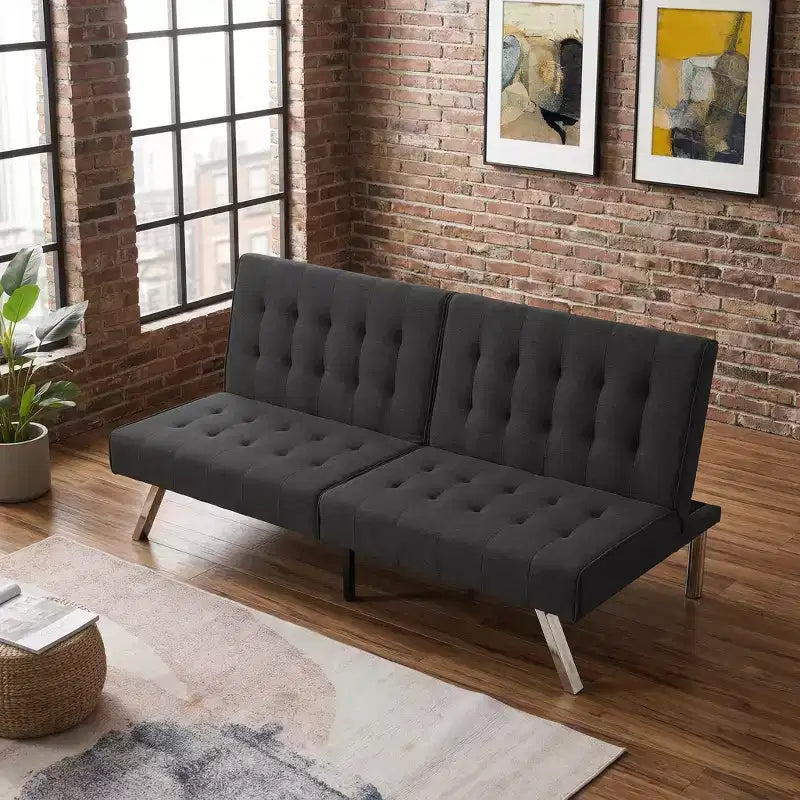 Canapé-lit futon convertible en tissu FurnitureR, canapé-lit moderne réglable avec coussin capitonné, petit canapé-lit d'appoint pour salon