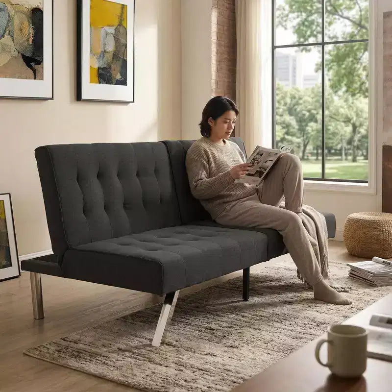 Canapé-lit futon convertible en tissu FurnitureR, canapé-lit moderne réglable avec coussin capitonné, petit canapé-lit d'appoint pour salon