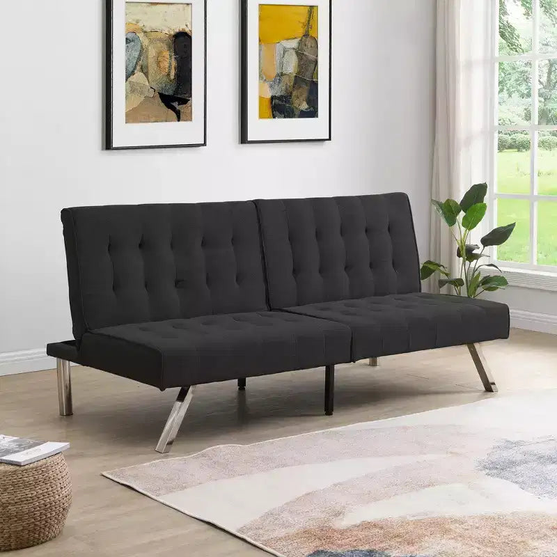 Canapé-lit futon convertible en tissu FurnitureR, canapé-lit moderne réglable avec coussin capitonné, petit canapé-lit d'appoint pour salon