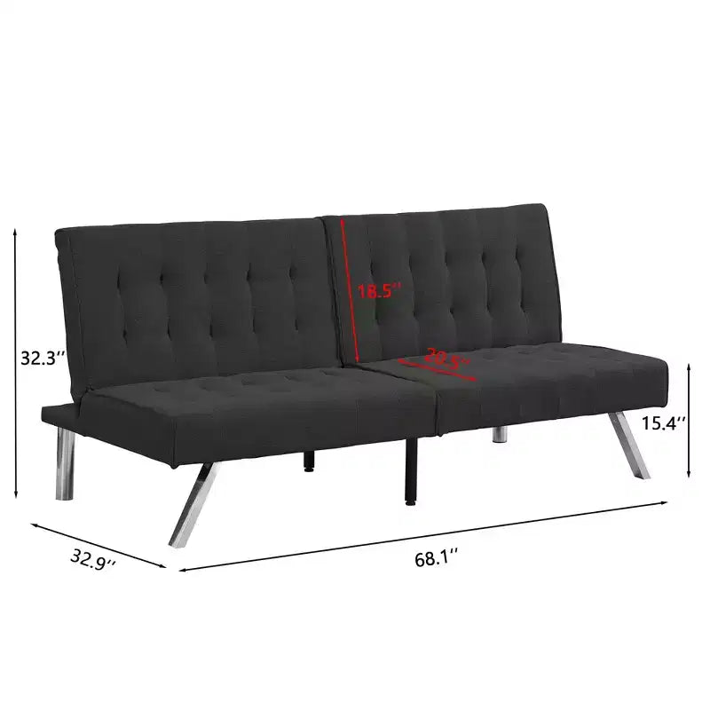 Canapé-lit futon convertible en tissu FurnitureR, canapé-lit moderne réglable avec coussin capitonné, petit canapé-lit d'appoint pour salon