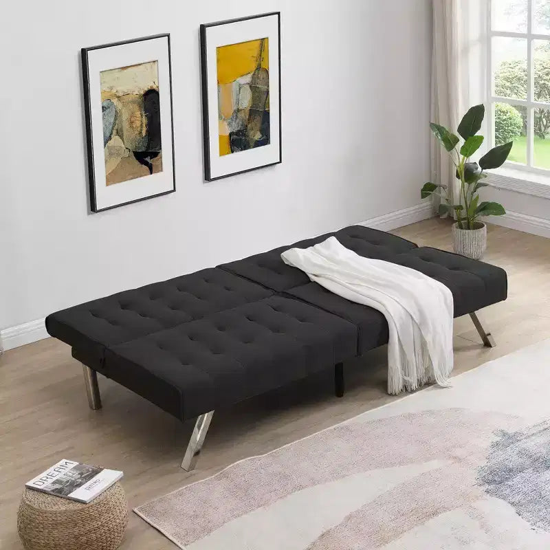 Canapé-lit futon convertible en tissu FurnitureR, canapé-lit moderne réglable avec coussin capitonné, petit canapé-lit d'appoint pour salon