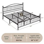 Cadre de lit plateforme en métal COZONY avec tête et pied de lit de style victorien, support à lattes en acier, pas besoin de sommier tapissier, assemblage facile, noir